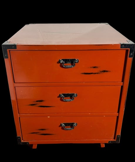 根来塗 島安 木製 3段 引き出し 漆器 朱色 紀州 和風 昭和 レトロ 和家具 小引き出し 箪笥 タンス インテリア