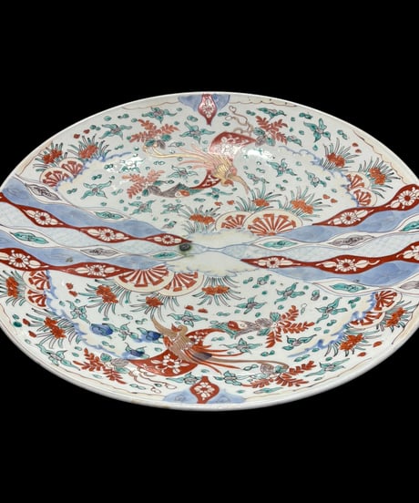 古伊万里 金彩 色絵 鳳凰草花文図 絵皿 大皿 取り皿 飾り皿 伊万里 陶器 骨董品 アンティーク
