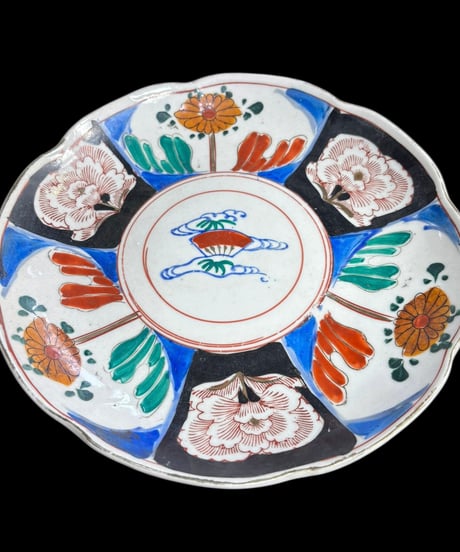 古伊万里 色絵【窓絵菊草花文】大皿 丸皿 盛り皿 飾り皿 和食器 古美術 和食器 骨董品 アンティーク