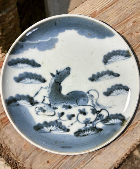 染付 絵皿 [馬 風景絵] 丸皿 なます皿 小皿 取り皿 盛り皿 飾り皿 和食器 骨董品 アンティーク