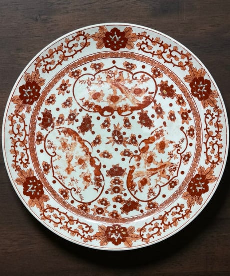 GOLD IMARI 赤絵 孔雀草花文図 大皿 取り皿 飾り皿 伊万里 陶器 骨董品 アンティーク