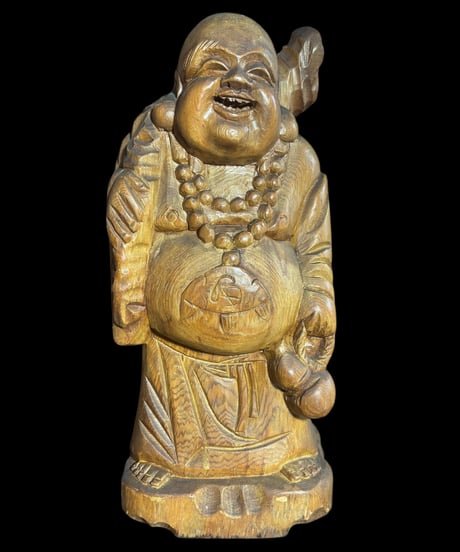 木彫り 布袋尊 七福神 木製 布袋様 開運 縁起物 彫刻 仏像 古美術 インテリア 置物 オブジェ 骨董品 アンティーク