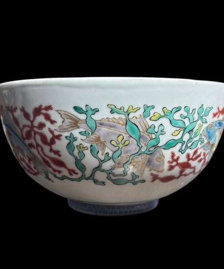 【現品限り!!】陶齋 大鉢 [魚蟹貝草花文] 海 サザエ 色絵 大皿 鉢 盛り皿 飾り皿 古伊万里 古美術 和食器 骨董品 アンティーク
