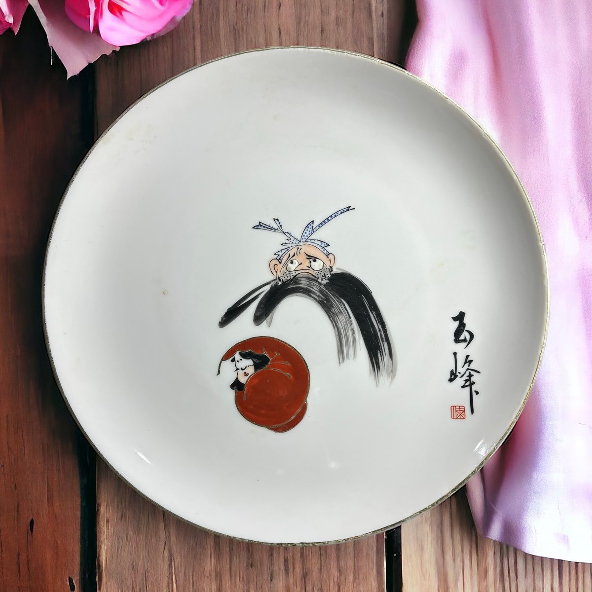 玉峰 達磨 絵皿 だるま 色絵 染付 平皿 丸皿 取り皿 飾り皿 和食器