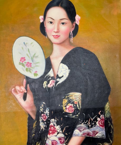 中国美術 油絵【人物画】額装 壁掛 絵画 色絵 民国 古美術 アンティーク コレクション
