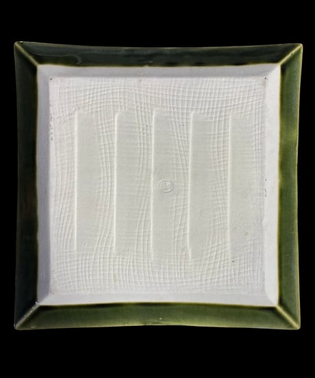 織部焼 五陶作 四方皿 菊抜 瀬戸焼 四角皿 作家物 角皿 菓子器 菓子皿 茶道具 織部 工芸品 和食器 骨董品 アンティーク