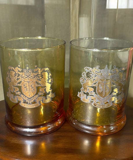 【2客セット】SUNTORY サントリー ロックグラス アンバーガラス ノベルティー タンブラー 硝子 ガラス コップ 昭和 レトロ アンティーク