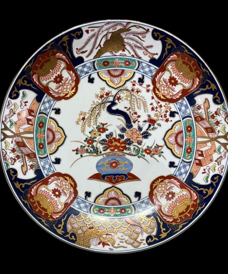 有田焼 秀峰作 金彩 色絵 絵皿 大皿 取り皿 飾り皿 伊万里 陶器 作家物 骨董品 アンティーク