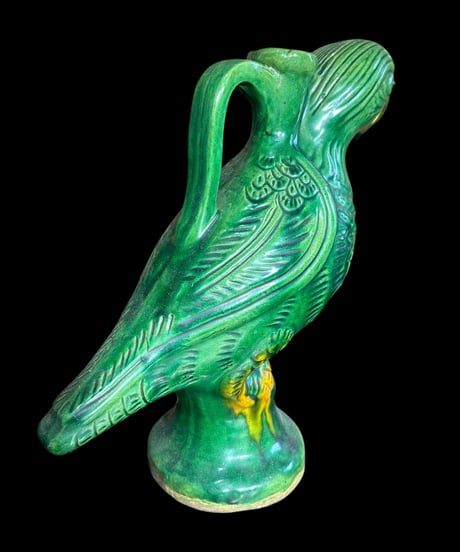 ヴィンテージ オウム 一輪挿し [大] 唐風 中国雑貨 花瓶 フラワーベース 色絵 陶磁器 陶器 骨董品 アンティーク