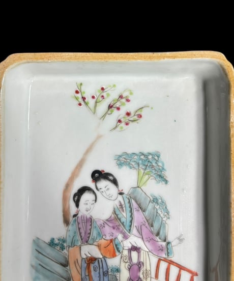 中国美術 美人 粉彩人物絵 清時代 中国雑貨 陶板 磁板 食器 インテリア 時代物 中国 陶器 骨董品 アンティーク