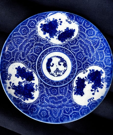 染付 平皿 [松竹梅文絵] 丸皿 大皿 取り皿 盛り皿 飾り皿 和食器 骨董品 アンティーク