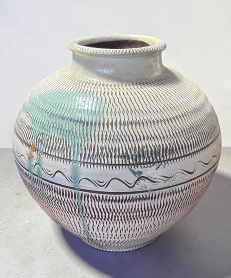 小石原焼 小鹿田焼 壺 陶芸 とびかんな フラワーベース 花瓶 花入れ 丸壺 花器 陶器 古美術 骨董品 アンティーク