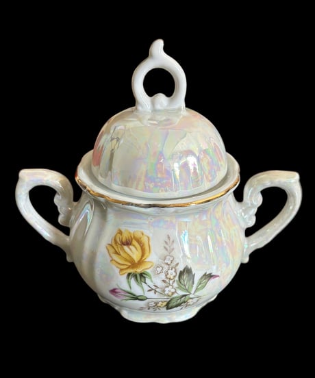 花柄 オーロラ シュガーポット 潤喫茶 洋食器 食器 茶器 昭和 レトロ 骨董品 アンティーク