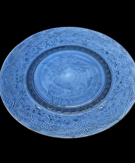 有田焼 哲三郎窯 大皿 孔雀草花文図 丸皿 取り皿 飾り皿 和食器 陶器 肥前焼 骨董品 アンティーク