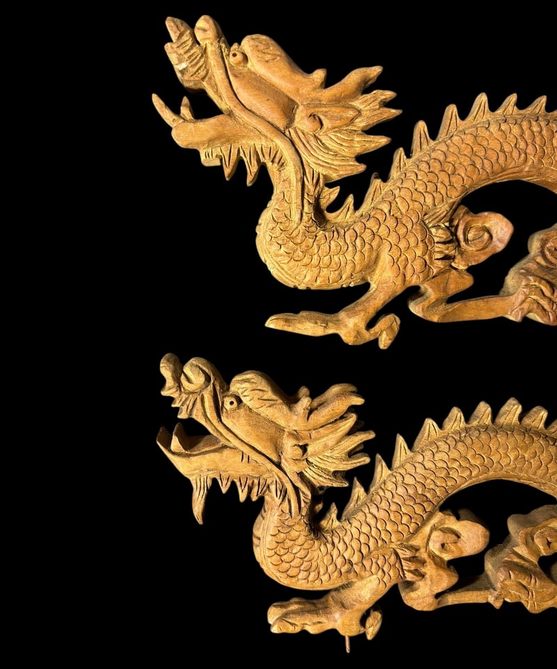 2体セット】彫刻 龍 木製 欄間 古民家建具等 彫刻パーツ 十二支 2体セット】彫刻 龍 木製 欄間 古民家建具等 彫刻パーツ 十二支