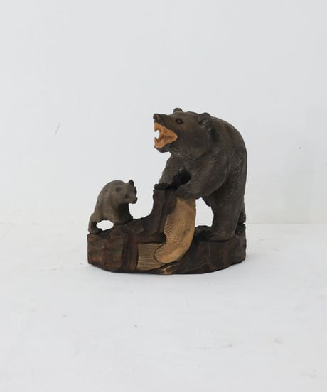 木彫 熊 (親子) 置物
