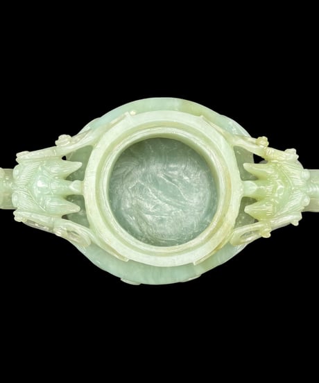翡翠 三足香炉 玉石 双耳 龍頭 香炉 美術品 インテリア 置物 時代物 工芸品 骨董品 アンティーク