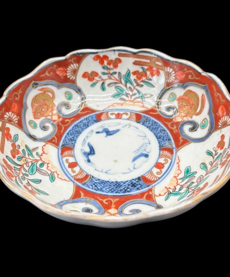 古伊万里 金襴手 赤絵 獅子草花文図 なます皿 冨貴長春 金彩 丸皿 取り皿 飾り皿 和食器 伊万里 陶器 骨董品 アンティーク