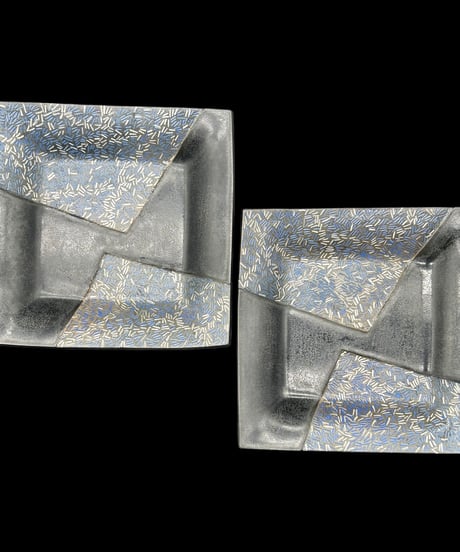 【2客セット】 凛 角皿 四方皿 在銘 銘々皿 四角皿 作家物 菓子器 菓子皿 和食器 骨董品 アンティーク