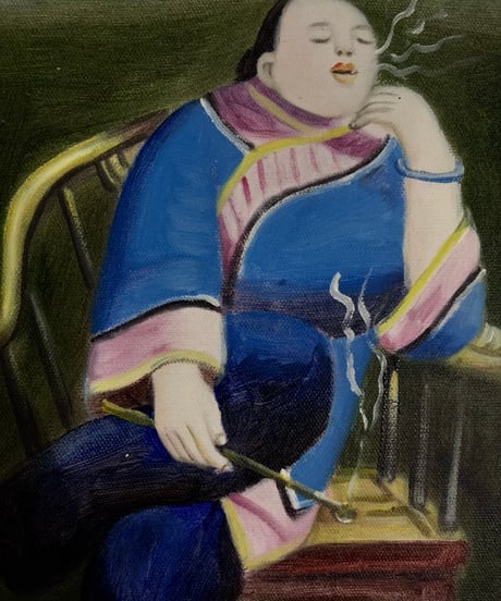 油絵【人物風景絵】中国雑貨 油彩 額装 壁掛 絵画 色絵 中国 民国 古美術 雑貨 インテリア アンティーク コレクション
