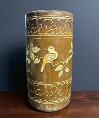 中国現地買入 壺 鳥草花文 中国 フラワーベース 花瓶 花入れ 丸壺 花器 陶器 古美術 シノワズリ 骨董品 アンティーク