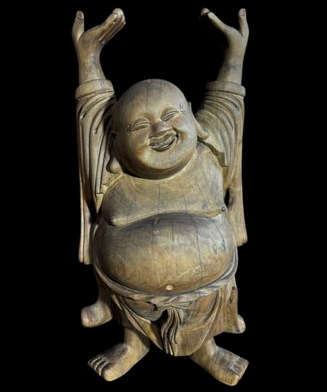 木彫り 布袋尊 七福神 木製 布袋様 商売繁盛 開運 縁起物 彫刻 仏像 古美術 インテリア 置物 オブジェ 骨董品 アンティーク