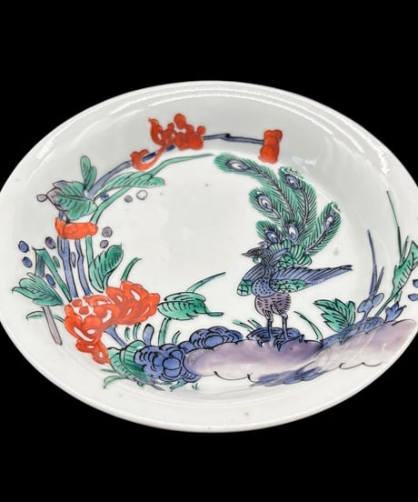 【4客セット】 古伊万里 染付 鳳凰松竹梅文図 色絵 平皿 飾皿 時代物 伊万里 骨董品 アンティーク