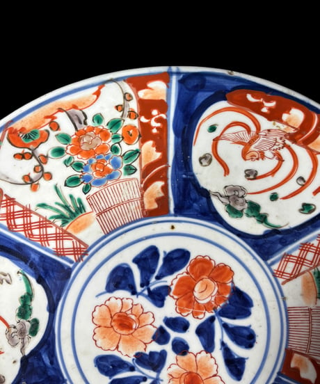 色絵 大皿 [草花鳥絵] 染付 平皿 丸皿 小皿 取り皿 飾り皿 和食器 骨董品 アンティーク