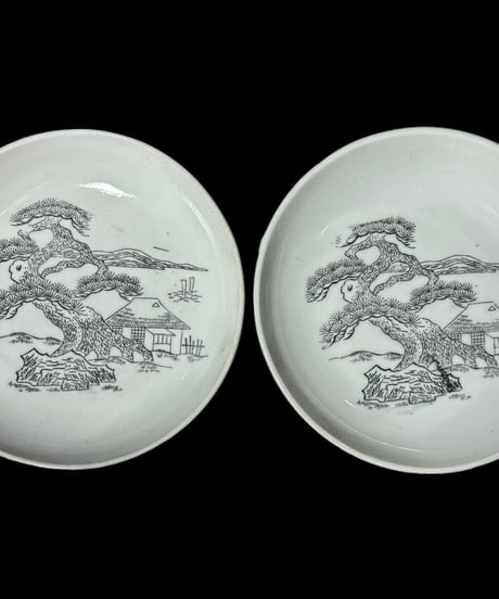 色絵 松 丸皿 2枚セット なます皿 取り皿 小皿 豆皿 和食器 骨董品
