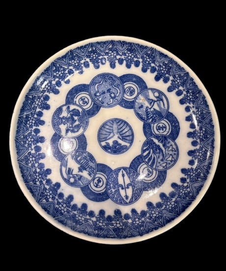 【2客セット】染付 小皿 [松竹梅草花風景鳥文絵] 平皿 丸皿 印判 取り皿 盛り皿 飾り皿 和食器 骨董品 アンティーク