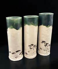 【3個セット】 織部焼 花入 緑釉 花瓶 花生け 花器 菓子器 織部 陶器 インテリア 工芸品 骨董品 アンティーク