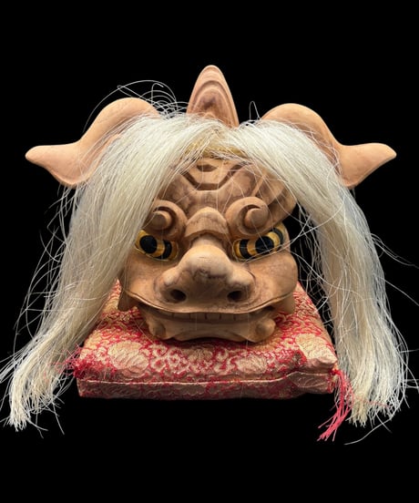 木彫 獅子頭 共箱 獅子舞 魔除け 彫刻 置物 作家物 コレクション オブジェ 古美術 骨董品 アンティーク