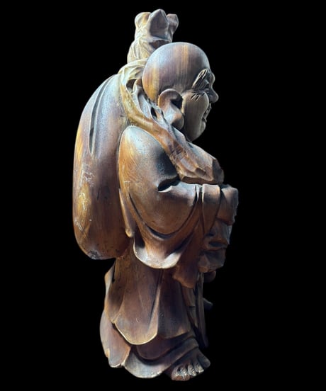 木彫り 布袋尊 七福神 木製 布袋様 商売繫盛 縁起物 彫刻 仏像 古美術 インテリア 置物 オブジェ 骨董品 アンティーク