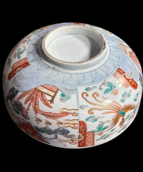 古伊万里 大鉢 [波千鳥文様] 錦手 金彩 色絵 鉢 取り皿 飾り皿 和食器 明治 伊万里 陶器 骨董品 アンティーク
