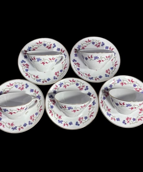 【5客揃】 Jyoto CHINA カップ&ソーサー 花柄 モダン マグカップ 紅茶 コーヒー カップ 茶器 昭和 レトロ アンティーク