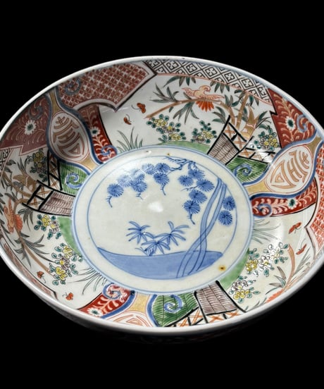 伊万里 大鉢 [松竹梅草花蝶鳥文絵] 色絵 丸皿 取り皿 飾り皿 鉢 和食器 明治 古伊万里 陶器 骨董品 アンティーク