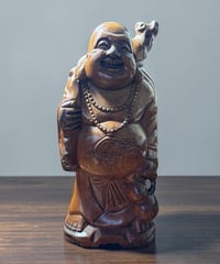 木彫り 布袋尊 七福神 木製 布袋様 商売繁盛 縁起物 彫刻 仏像 古美術 インテリア 置物 オブジェ 骨董品 アンティーク