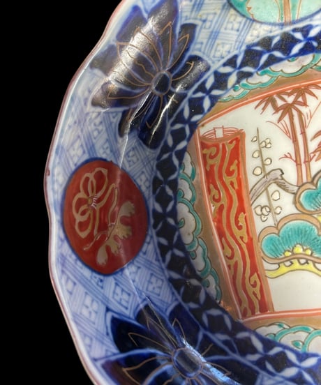 古伊万里 大鉢 [松竹梅草花文図] 色絵 鉢 丸皿 取り皿 飾り皿 和食器 江戸 伊万里 陶器 骨董品 アンティーク