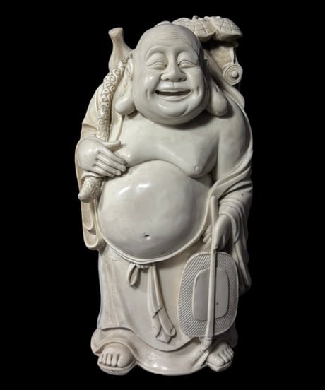 白材 布袋尊 七福神 布袋様 開運 縁起物 彫刻 仏像 象牙風 古美術 インテリア 置物 オブジェ 骨董品 アンティーク