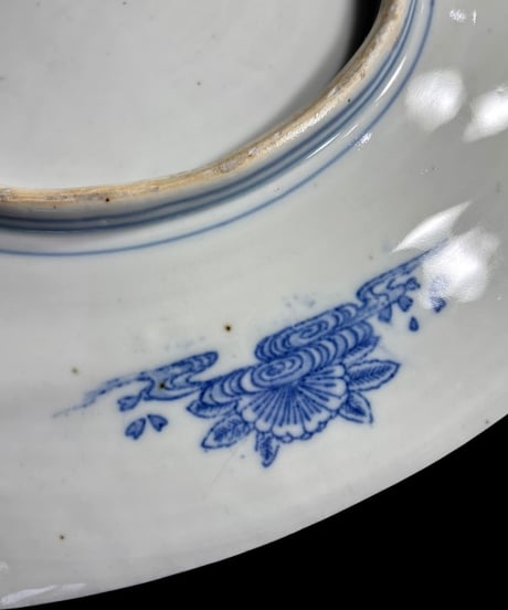 江戸期 古伊万里 山水風景図 楕円皿 印判 染付 大皿 盛り皿 飾皿 伊万里 古美術 和食器 時代物 骨董品 アンティーク