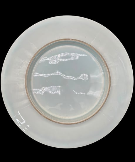 青白磁 鶴 浮彫 大皿 丸皿 飾皿 作家物 和食器 時代物 骨董品 アンティーク