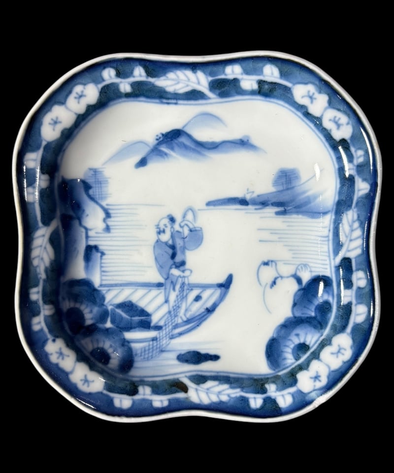 染付 四方皿 花山水人物絵 小皿 丸皿 平皿 取り皿 盛り皿 飾り皿
