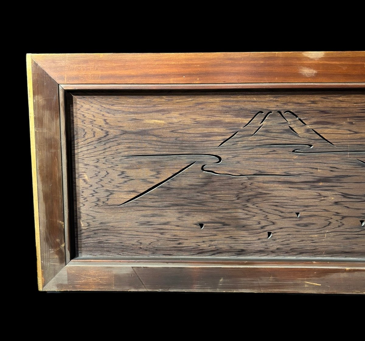 欄間額 彫刻 象牙調 昭和 希少富士山アンティーク 欄間 [松 富士] 彫刻欄間 木製 和風 インテリア 昭和 レトロ