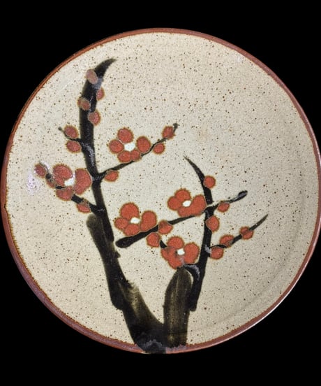 益子焼 絵皿 梅 伝統工芸 大皿 飾り皿 民芸陶器 骨董品 アンティーク