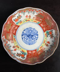 古伊万里 金襴手 赤絵 風景人物草花文図 なます皿 冨貴長春 金彩 丸皿 取り皿 飾り皿 和食器 伊万里 陶器 骨董品 アンティーク
