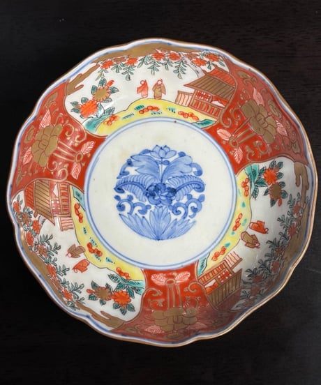 古伊万里 金襴手 赤絵 風景人物草花文図 なます皿 冨貴長春 金彩 丸皿 取り皿 飾り皿 和食器 伊万里 陶器 骨董品 アンティーク