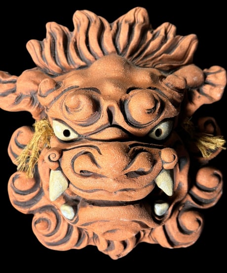 獅子 赤土 中面獅子 シーサー お面 壁掛シーサー 沖縄 インテリア 焼物 骨董品 アンティーク