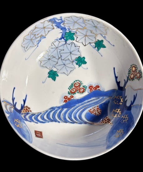 古伊万里 金彩 大鉢 紅葉 牡丹 裏印 染付 盛り鉢 色絵 鉢 取り皿 飾り皿 和食器 陶器 骨董品 アンティーク