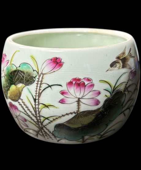 壺 [草花蓮鳥絵] 同治年製 中国雑貨 染付 フラワーベース 花瓶 花入れ 丸壺 花器 陶器 中国 シノワズリ 古美術 骨董品 アンティーク