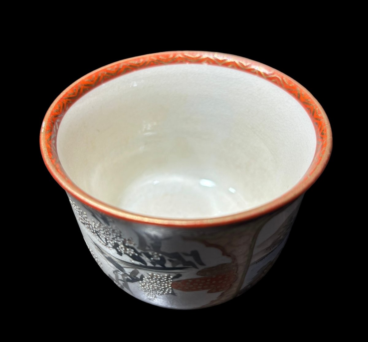 九谷　金襴手　窓絵　松竹梅の図　りん茶碗　湯呑　F336AS-fbul 九谷 金襴手 窓絵 松竹梅の図 りん茶碗 湯呑 F336AS-fbul
